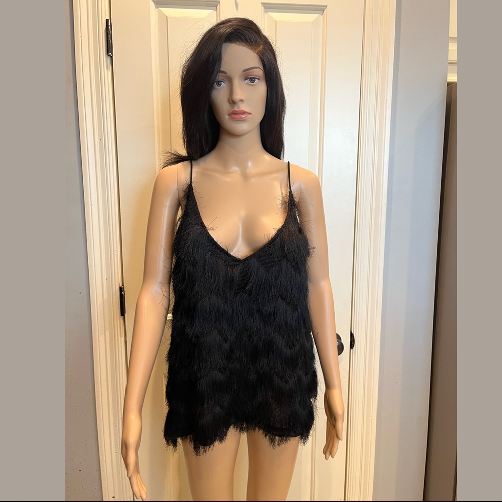 Black Spaghetti Strap Top with Fringe